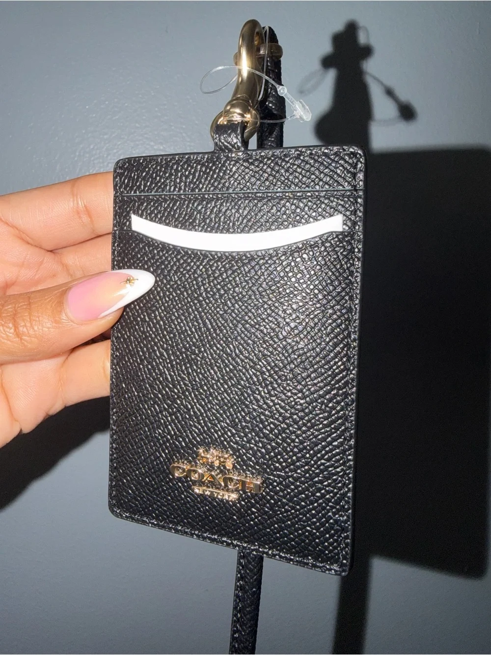 Coach Black Leather ID Holder with Lanyard